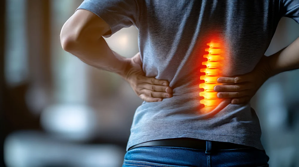 Spinal Stenosis Back Pain An illustration of advanced spinal stenosis causing lower back and nerve pain, which can be relieved through spinal decompression at our Jupiter office.